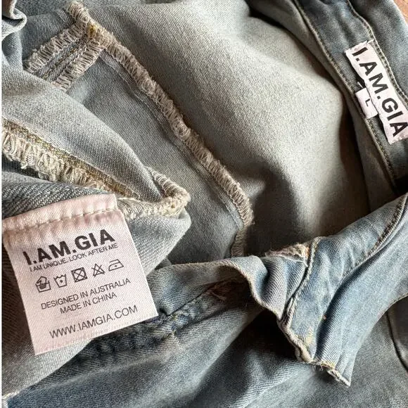 I.AM.GIA Molly Fitted Denim Mini Dress with Drop Waist and Chunky Pleats size L - Picture 9 of 13